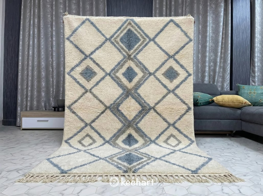 Custom Beni Ourain Rug - Handwoven Moroccan Wool with Organic Blue & Grey Pattern