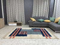 Custom Beni Ourain Rug - Made to Order Moroccan Wool with Blue Diamond Pattern
