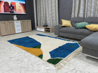 Custom Beni Ourain Moroccan Rug - Handwoven Wool in Blue, Gold & Green