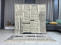 Custom Beni Ourain Rug - Handwoven Moroccan Wool in Cream & Charcoal Diamond