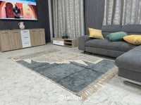 Custom Beni Ourain Rug - Made to Order Moroccan Wool Rug Cream & Blue Grey