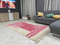 Custom Beni Ourain Rug - Soft White & Candy Pink Geometric Diamond Pattern