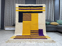 Custom Beni Ourain Rug - Handwoven Wool, Night Sky & Sunflower Diamonds