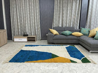 Custom Beni Ourain Moroccan Rug - Handwoven Wool in Blue, Gold & Green
