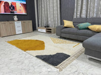 Handwoven Custom Beni Ourain Rug - Natural Cream & Curry Yellow Wool