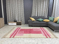 Custom Beni Ourain Rug - Soft White & Candy Pink Geometric Diamond Pattern
