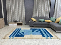 Custom Beni Ourain Rug - Handwoven Cream & Blue Wool - Made to Order